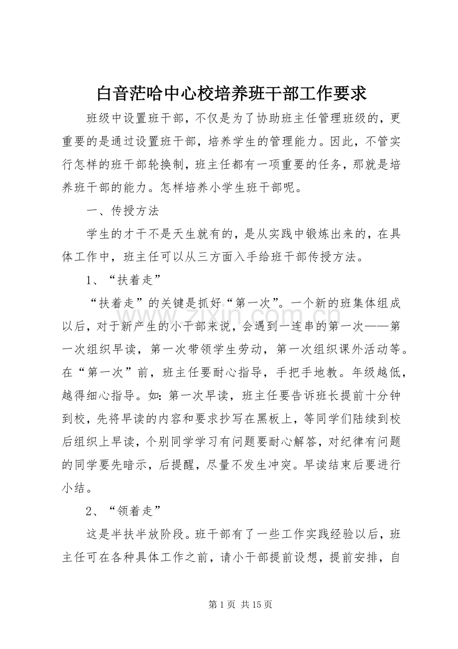白音茫哈中心校培养班干部工作要求.docx_第1页