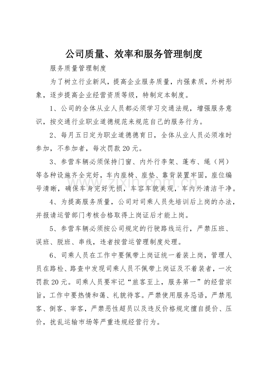 公司质量、效率和服务规章制度管理.docx_第1页