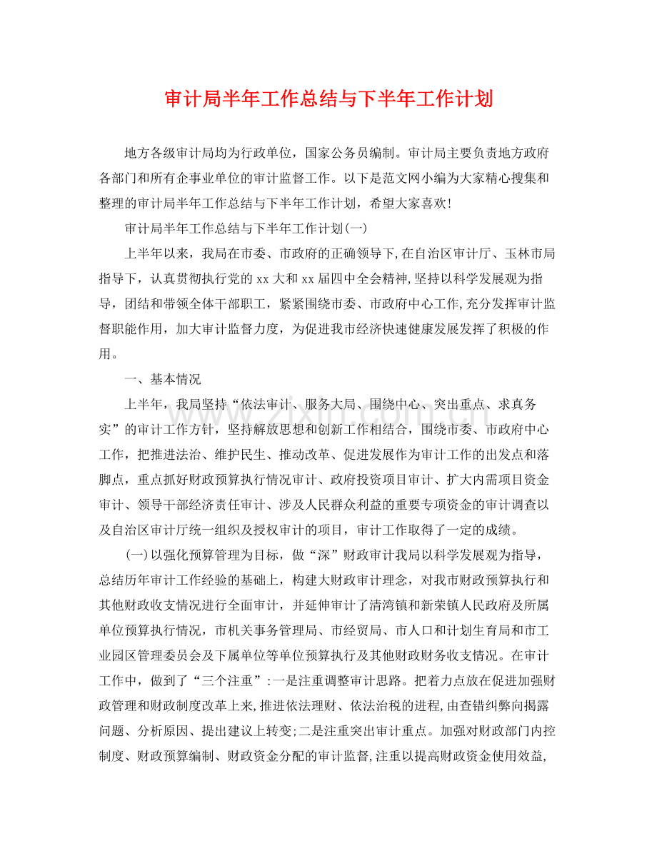 审计局半年工作总结与下半年工作计划 .docx_第1页
