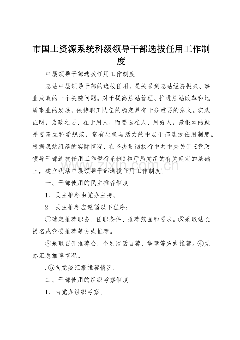 市国土资源系统科级领导干部选拔任用工作规章制度细则.docx_第1页