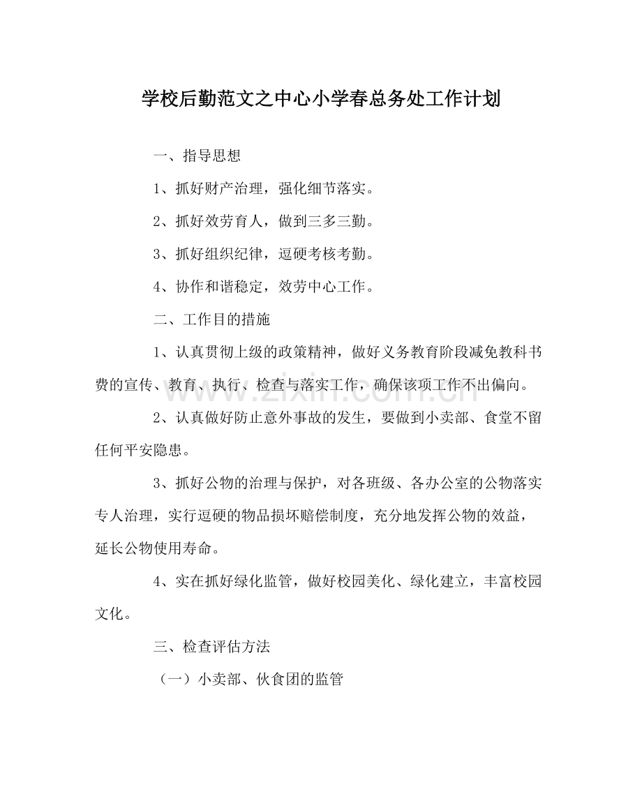 学校后勤范文中心小学春总务处工作计划.docx_第1页