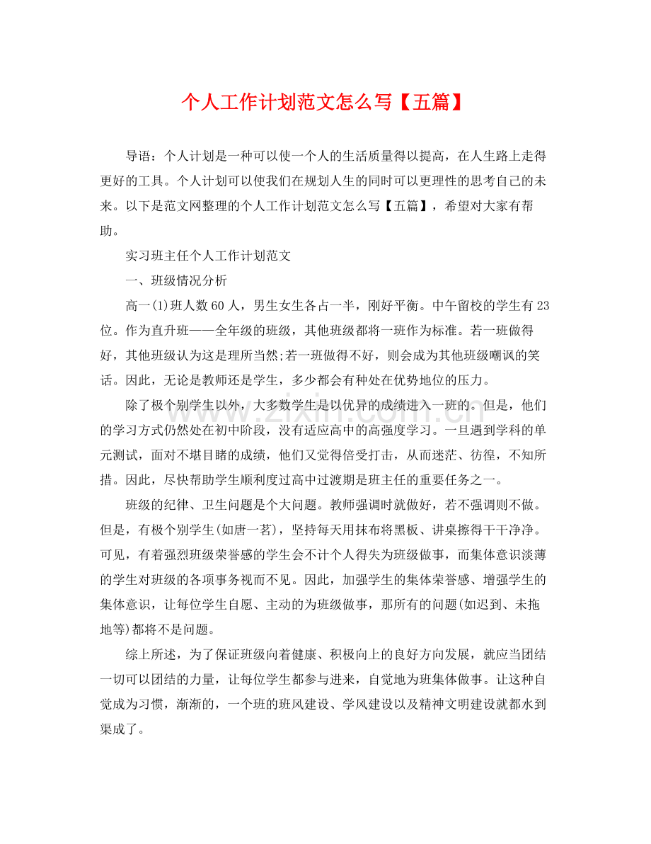 个人工作计划范文怎么写【五篇】 .docx_第1页