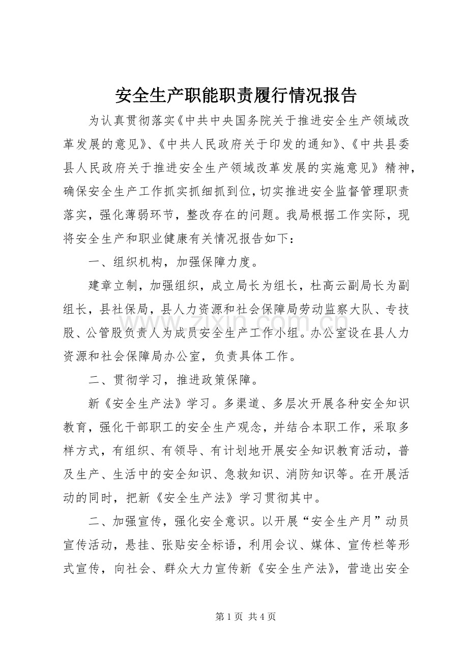 安全生产职能职责要求履行情况报告.docx_第1页