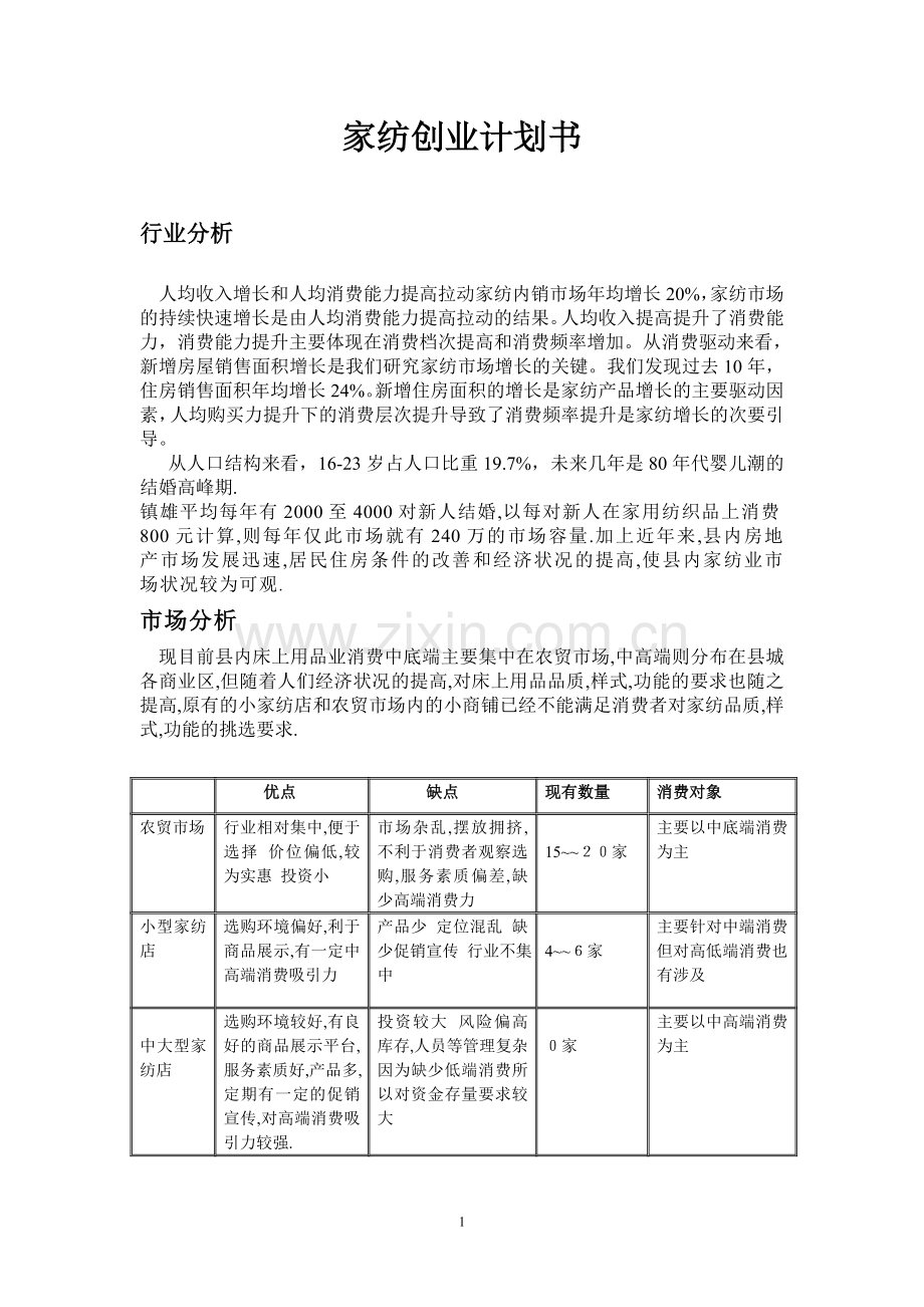 家纺创业计划书.doc_第1页