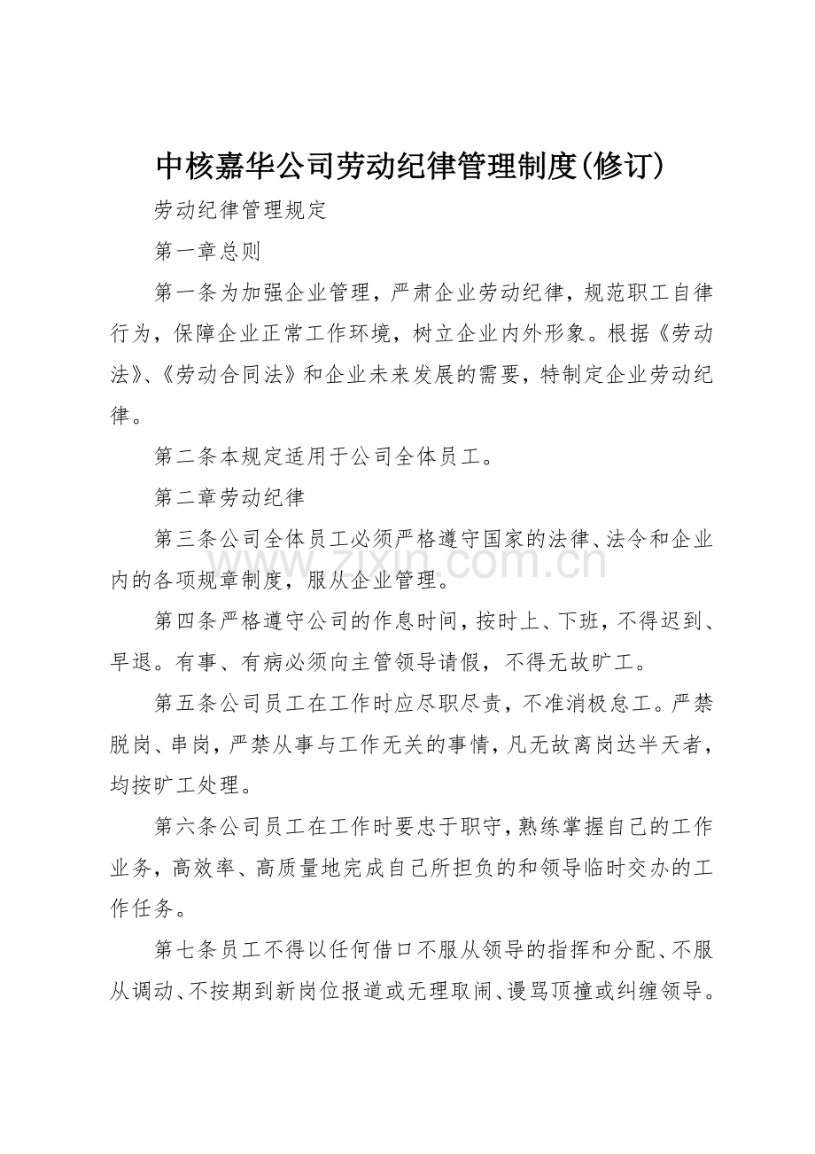 中核嘉华公司劳动纪律管理规章制度细则(修订).docx_第1页