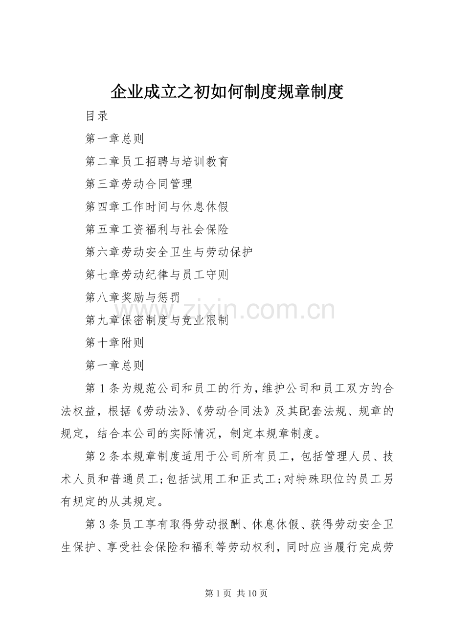 企业成立之初如何规章制度规章规章制度.docx_第1页
