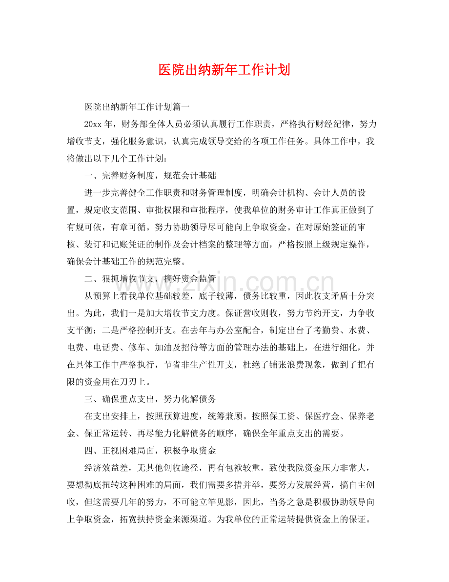 医院出纳新年工作计划 .docx_第1页
