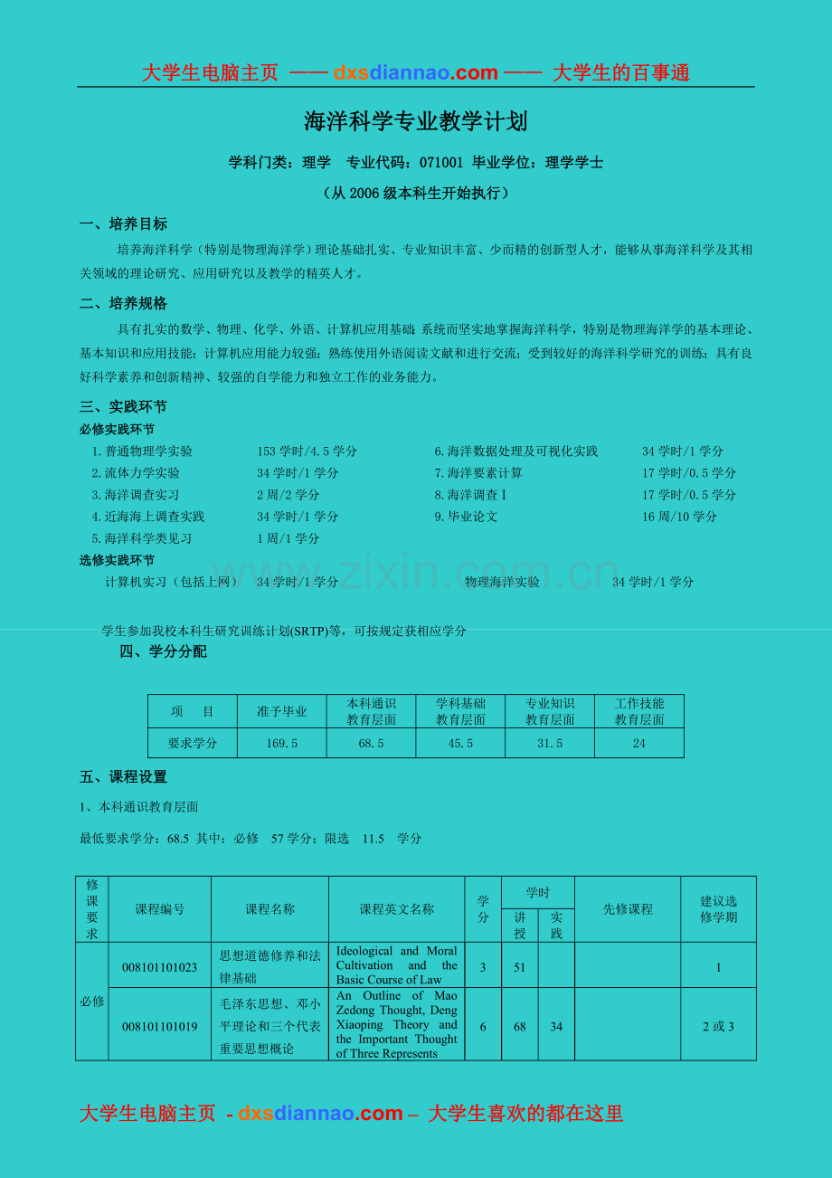 海洋科学专业教学计划.doc_第1页