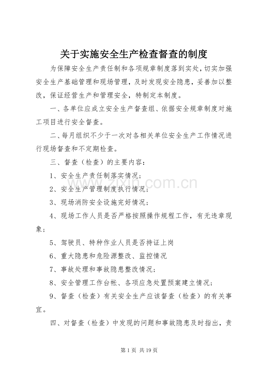 关于实施安全生产检查督查的规章制度.docx_第1页