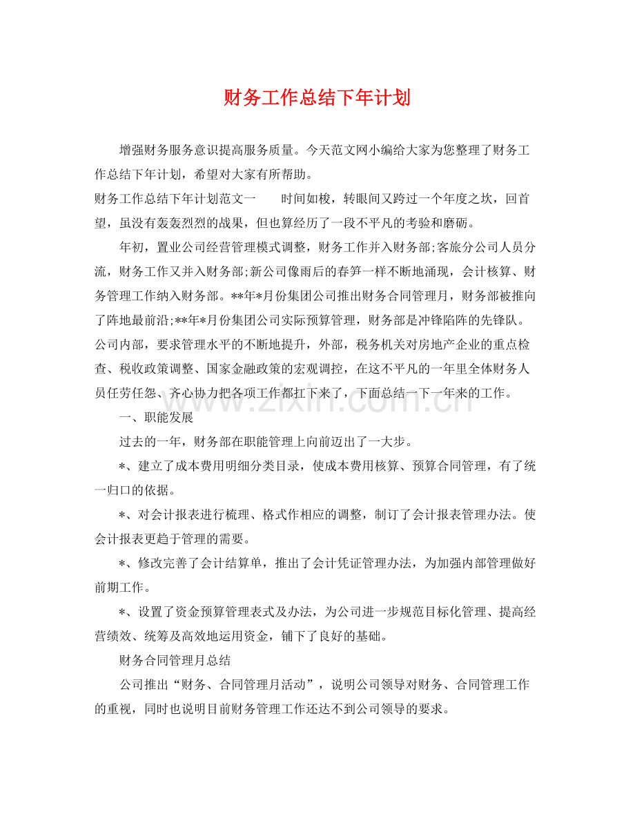 财务工作总结下年计划 .docx_第1页