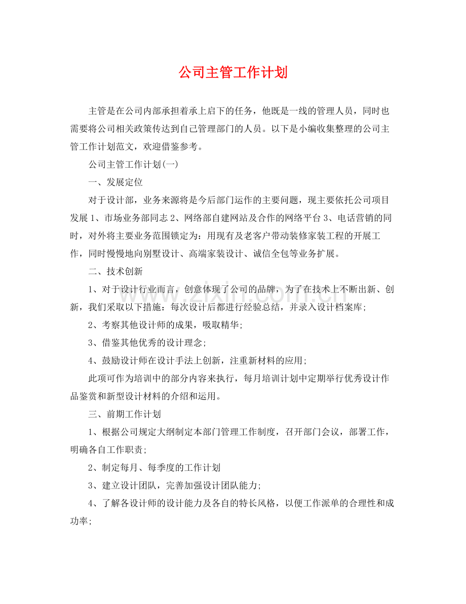 公司主管工作计划 .docx_第1页