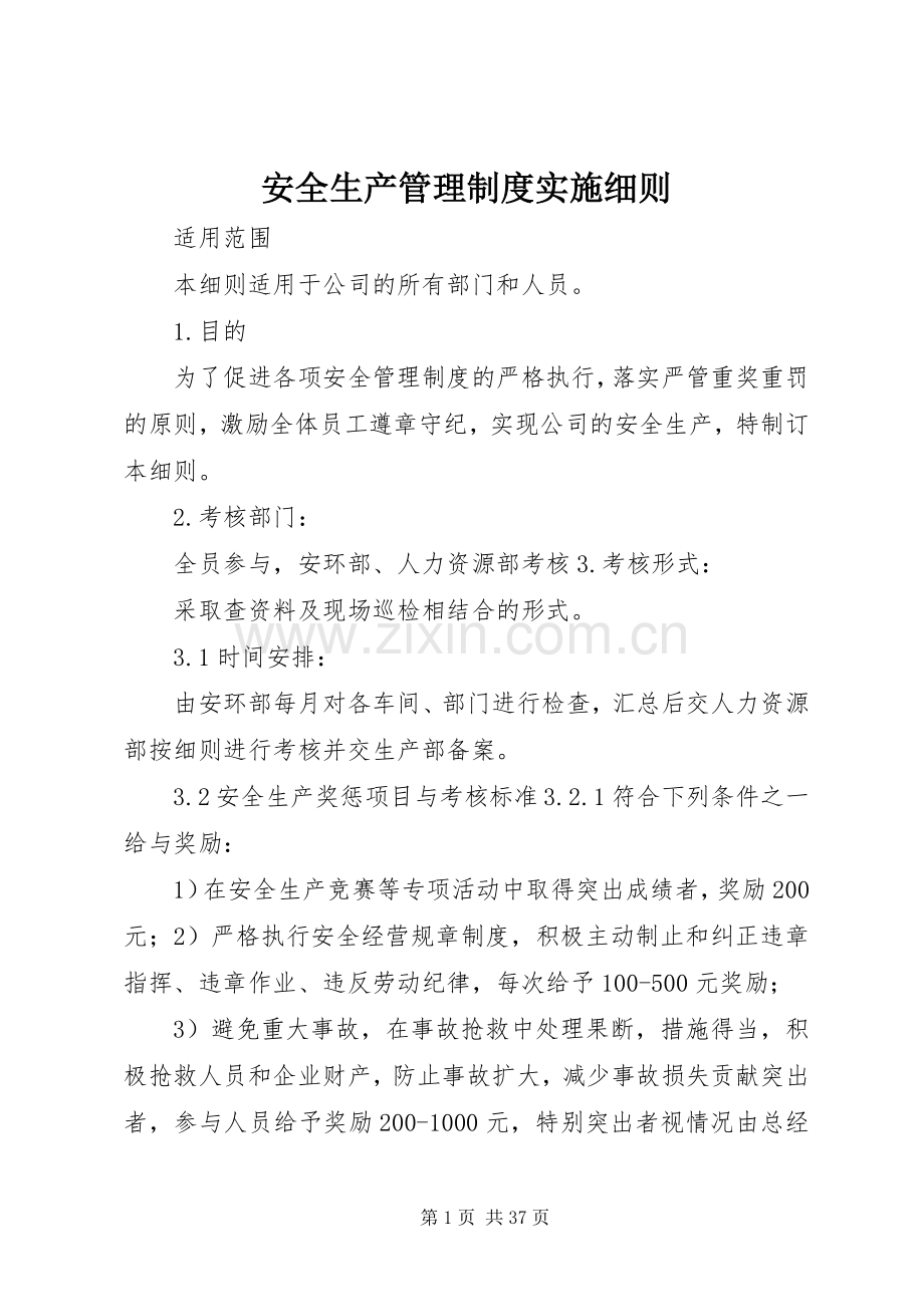 安全生产管理规章制度实施细则.docx_第1页