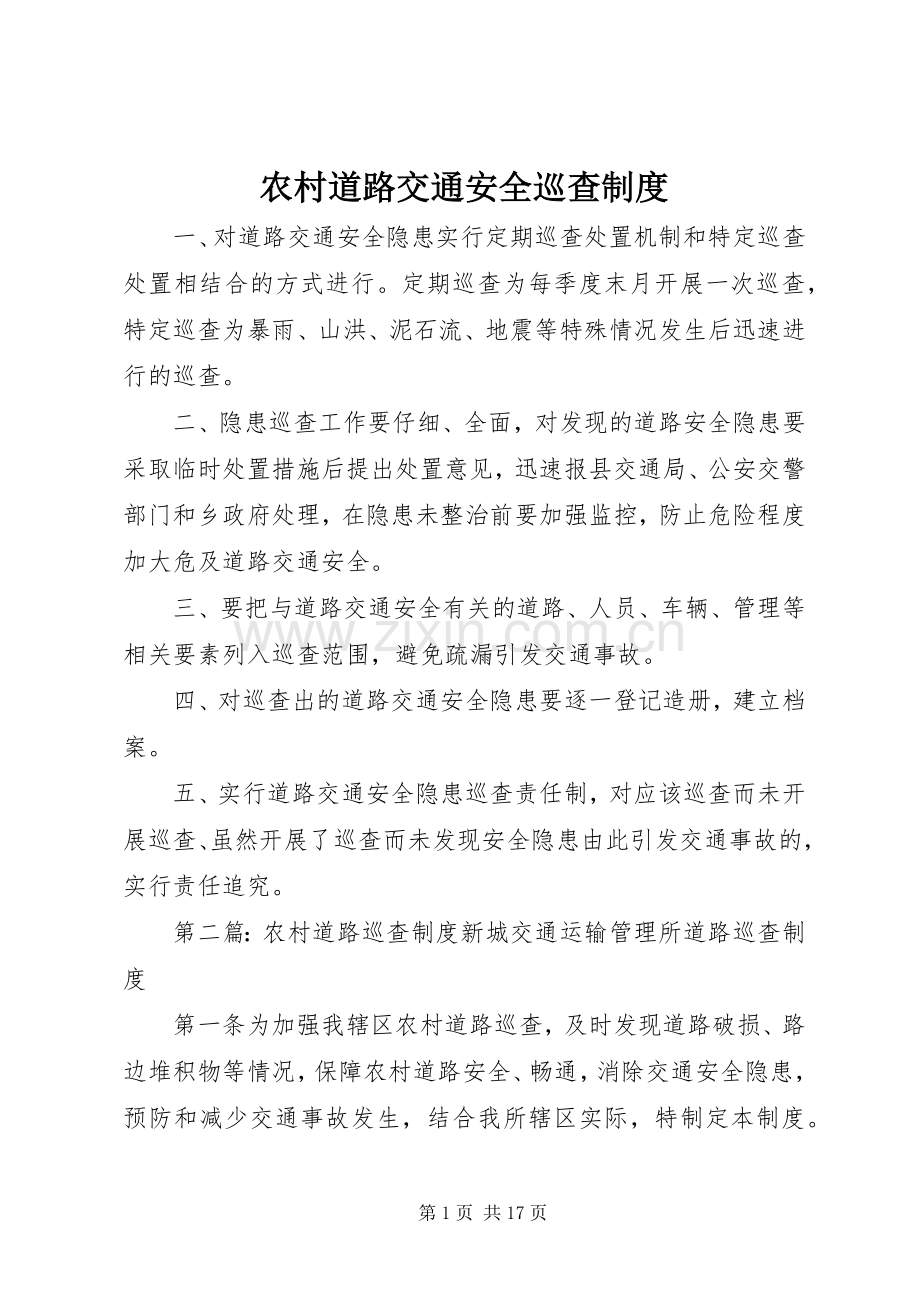 农村道路交通安全巡查规章制度.docx_第1页