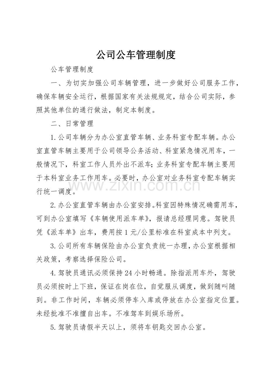 公司公车规章制度管理.docx_第1页