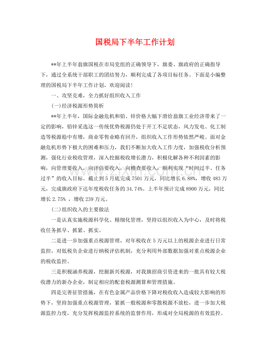 国税局下半年工作计划 .docx_第1页