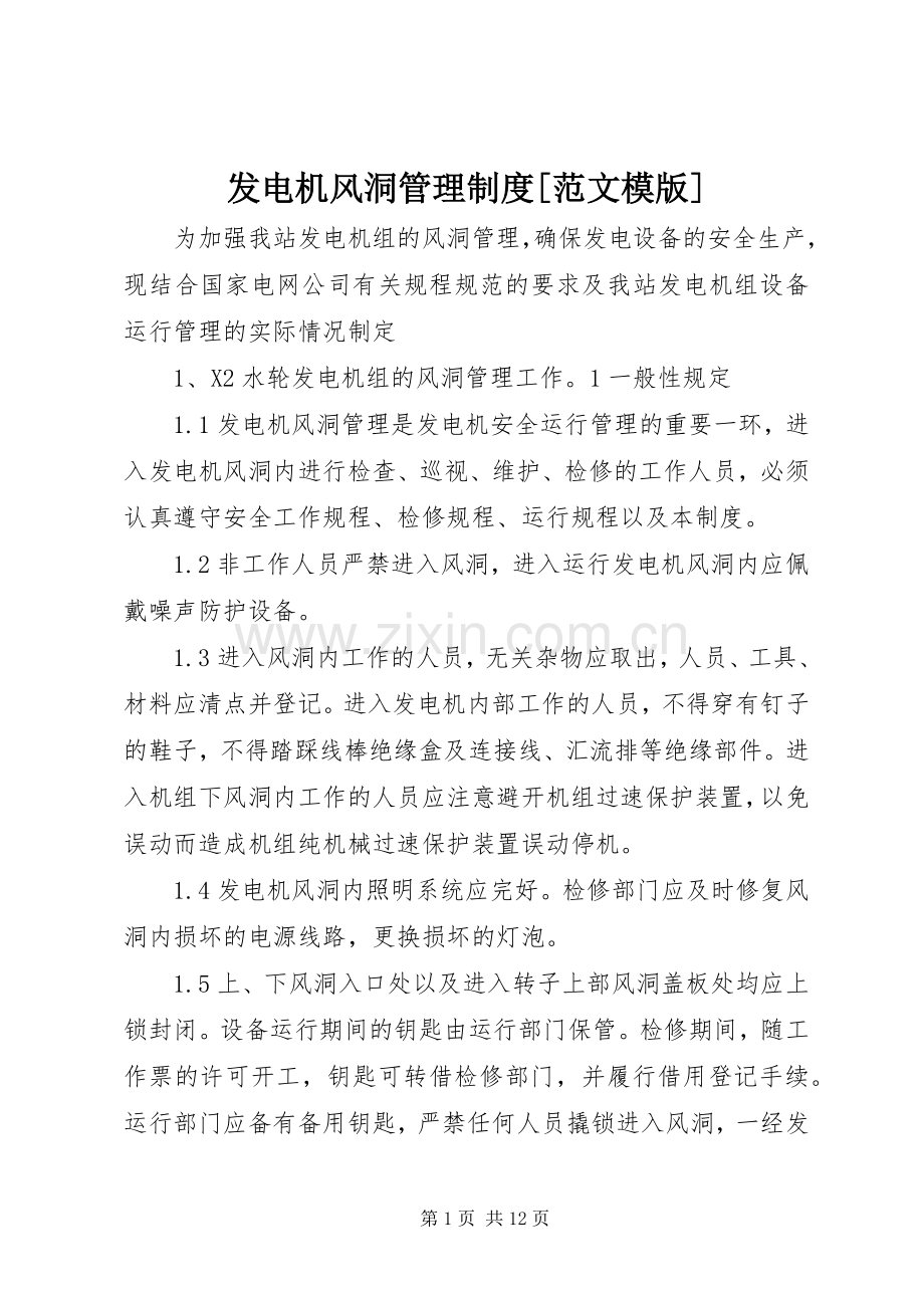 发电机风洞管理规章制度[范文模版].docx_第1页