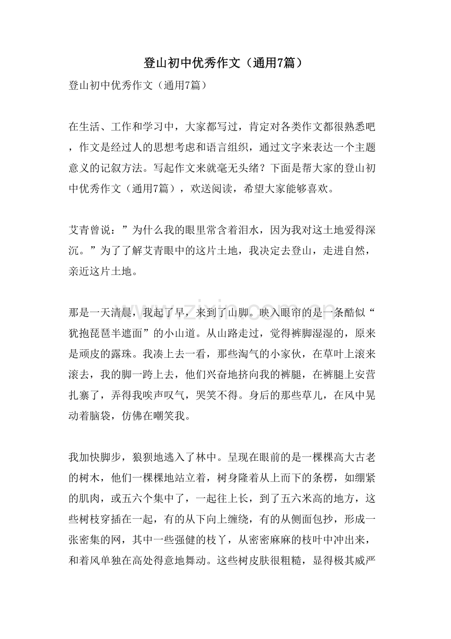 登山初中优秀作文(通用7篇).doc_第1页