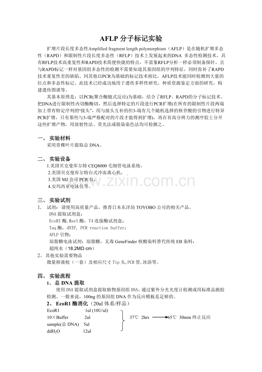 AFLP分子标记实验流程.doc_第1页