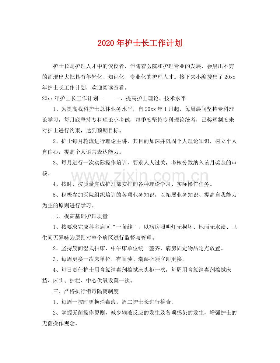 2020年护士长工作计划 .docx_第1页