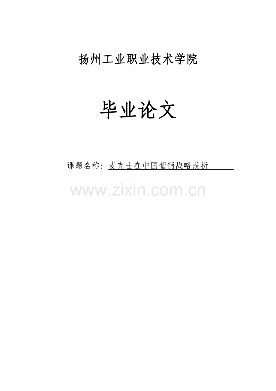 麦克士在中国营销战略浅析电子商务本科毕设论文.doc_第1页