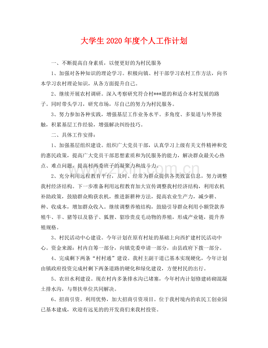 大学生2020年度个人工作计划 .docx_第1页