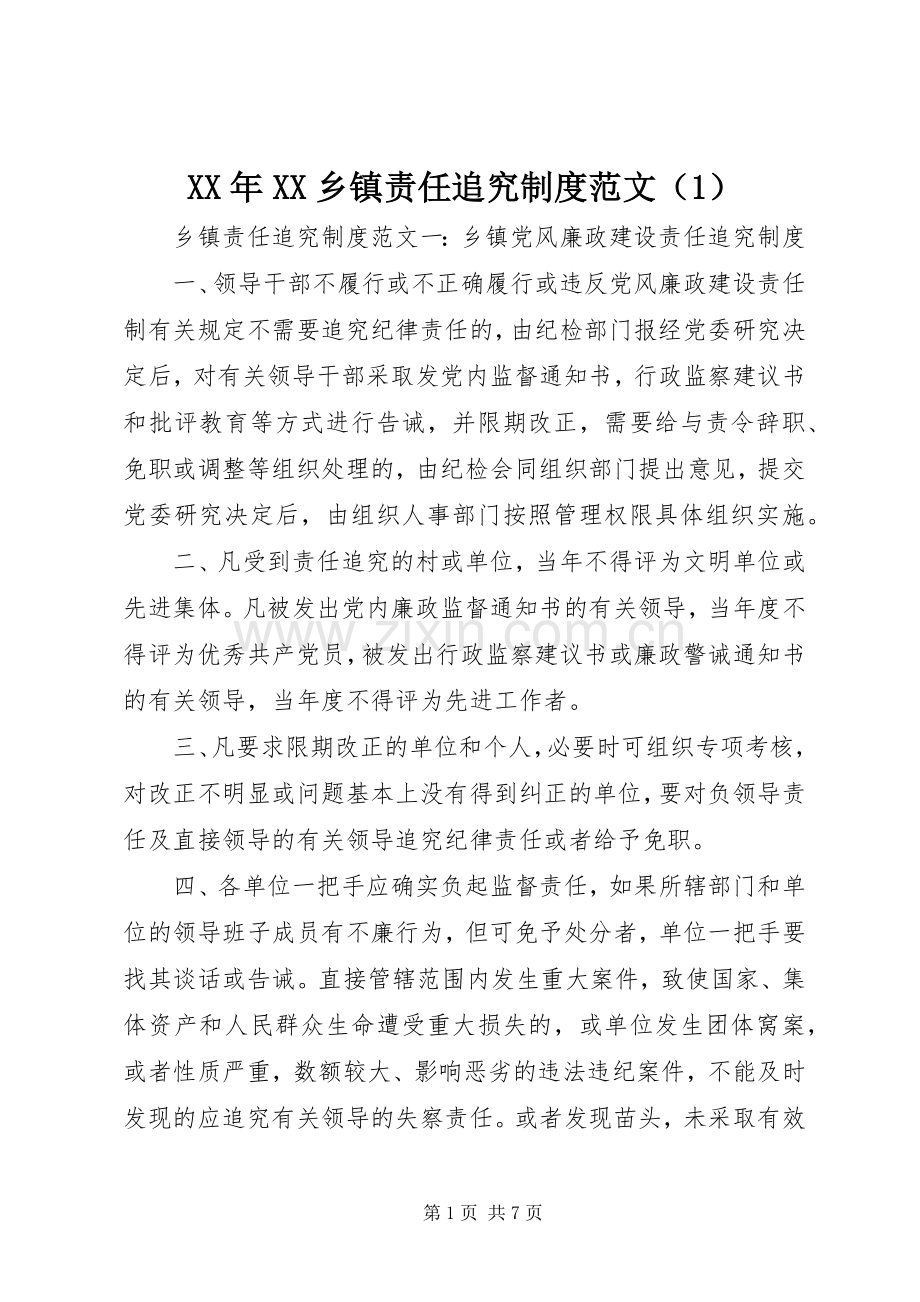 年乡镇责任追究规章制度范文（1）.docx_第1页
