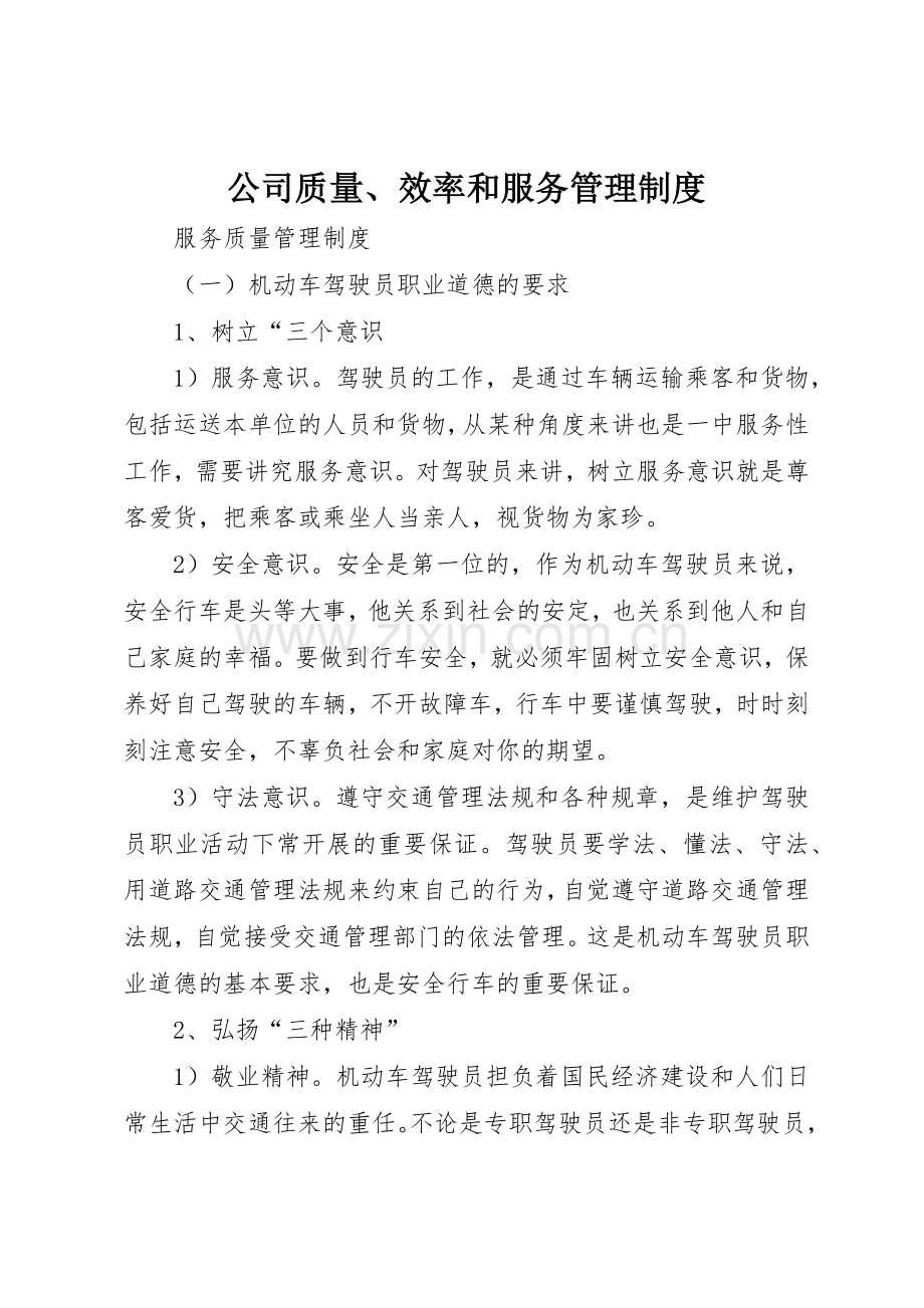 公司质量、效率和服务管理规章制度(2).docx_第1页