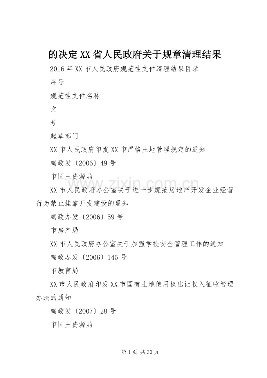 的决定省人民政府关于规章清理结果 .docx_第1页