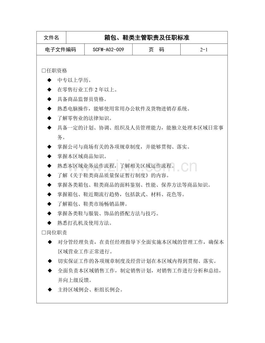 箱包、鞋类主管职责及任职标准.doc_第1页