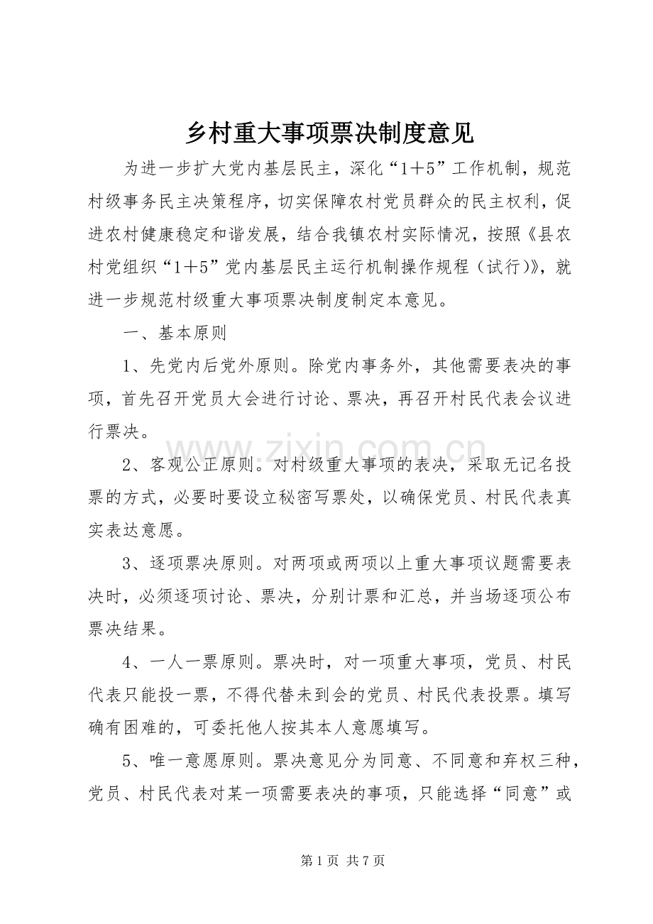 乡村重大事项票决规章制度意见.docx_第1页