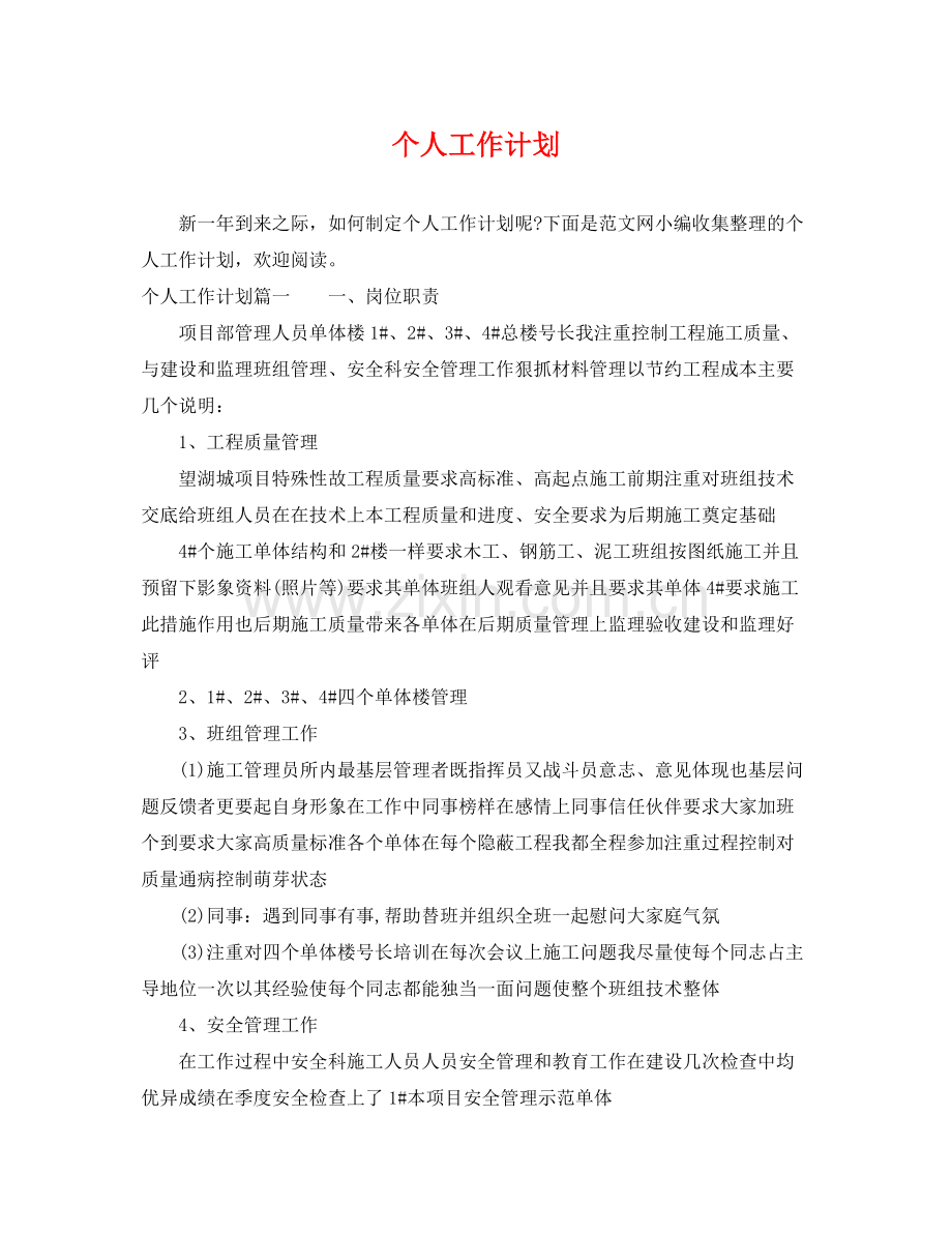 个人工作计划 .docx_第1页