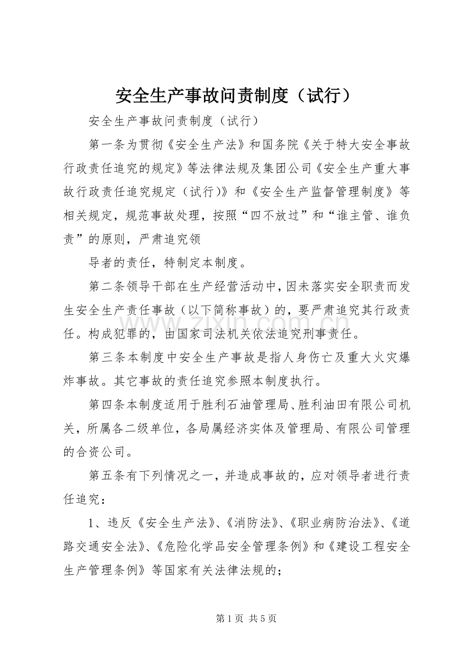 安全生产事故问责规章制度（试行） .docx_第1页