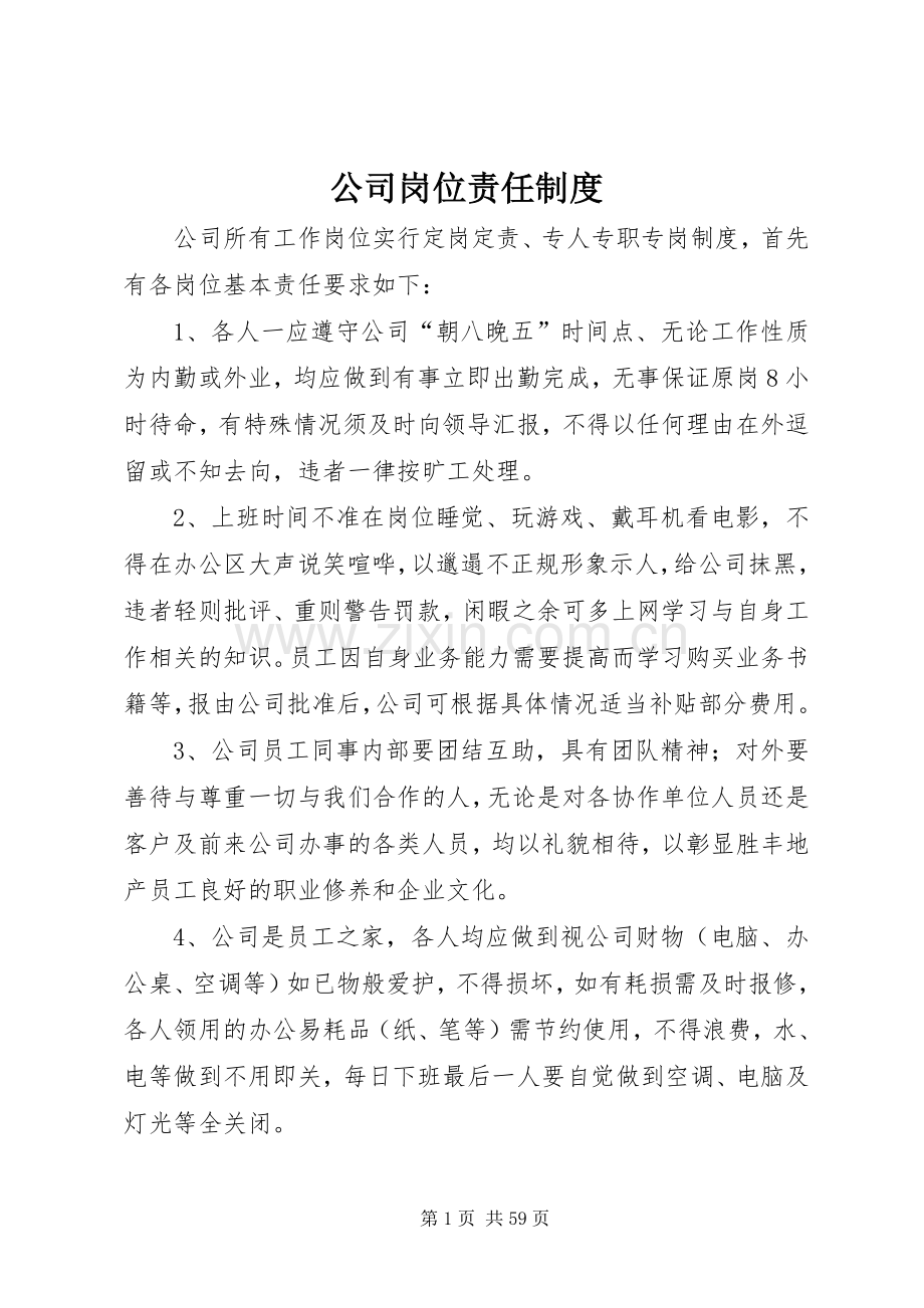 公司岗位责任规章制度.docx_第1页