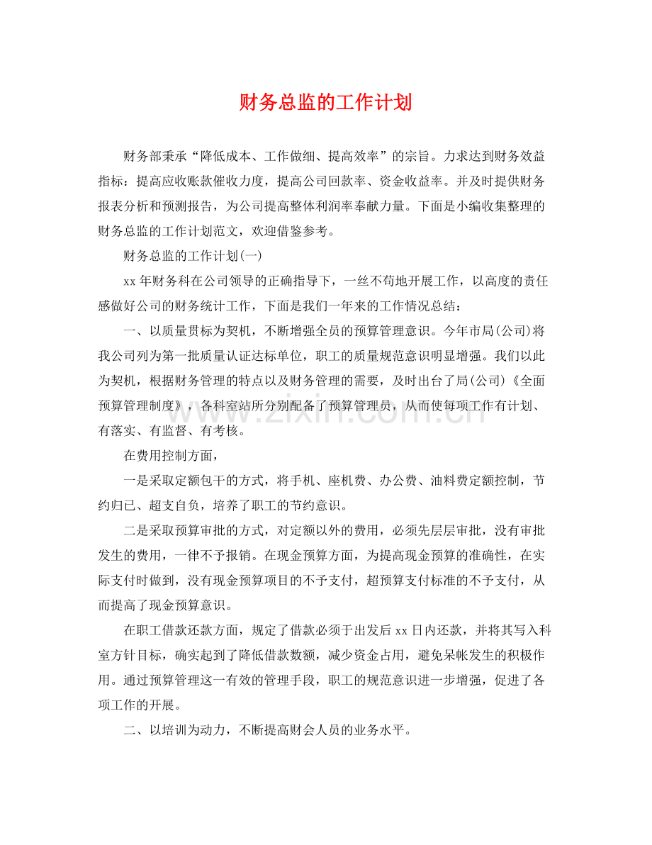 财务总监的工作计划 .docx_第1页