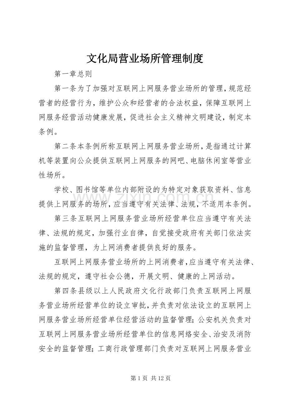 文化局营业场所管理规章制度.docx_第1页