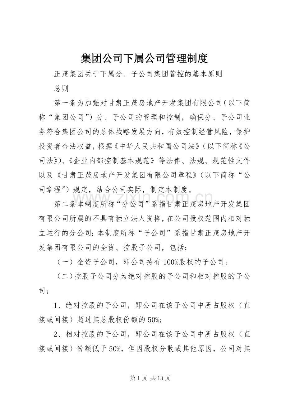 集团公司下属公司管理规章制度.docx_第1页