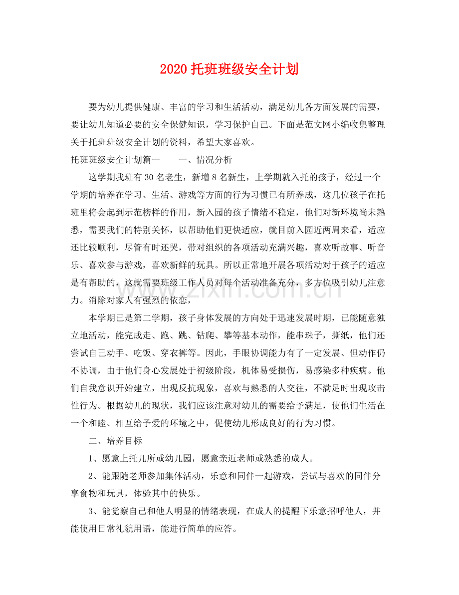 托班班级安全计划 .docx_第1页