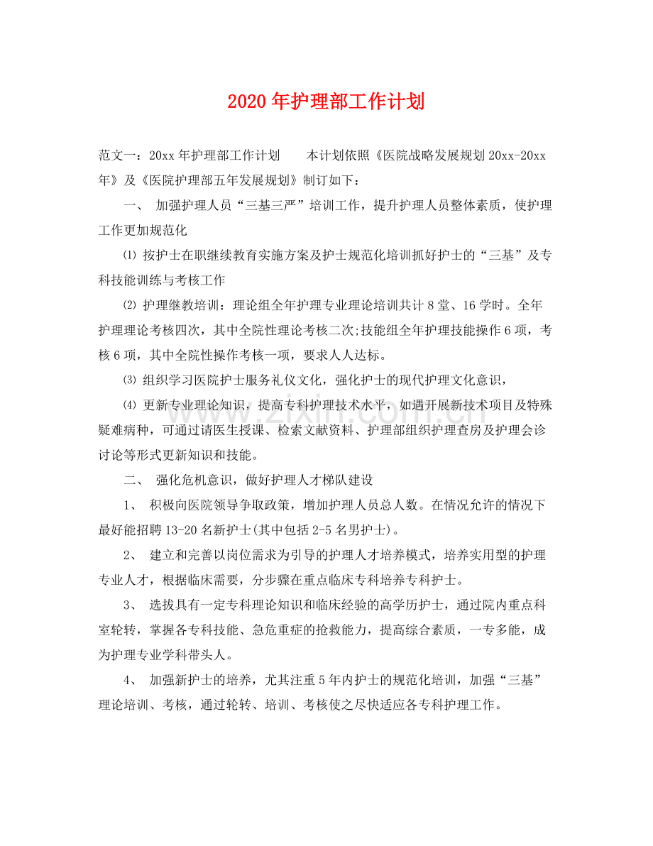2020年护理部工作计划 .docx_第1页
