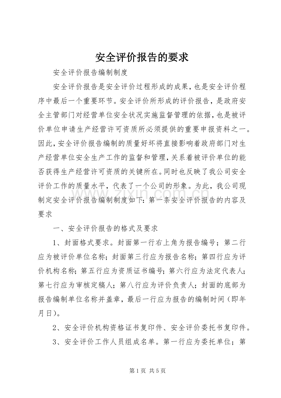 安全评价报告的要求 .docx_第1页