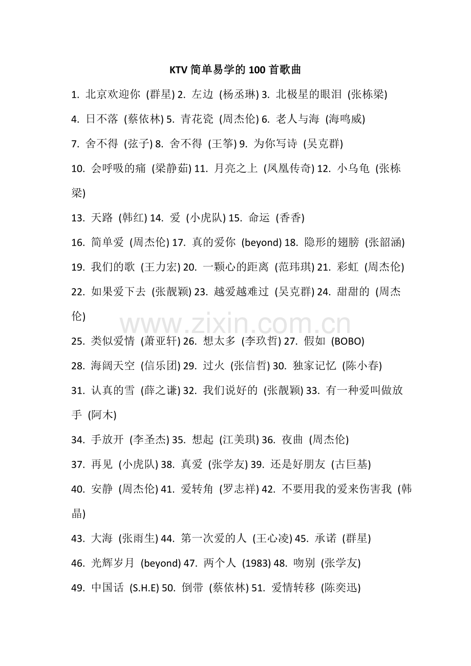 KTV简单易学的100首歌曲.doc_第1页
