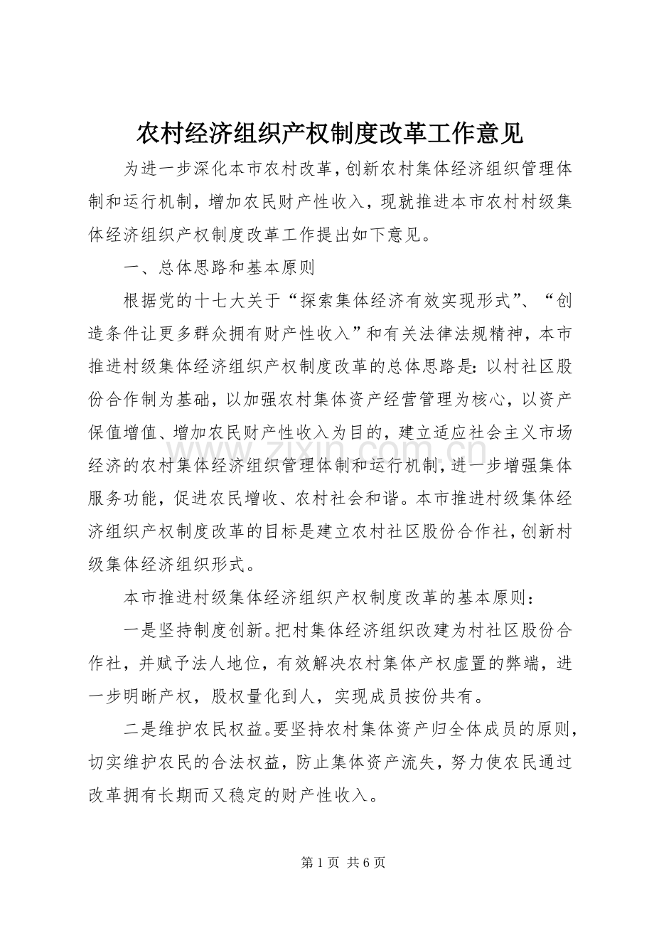 农村经济组织产权规章制度改革工作意见.docx_第1页