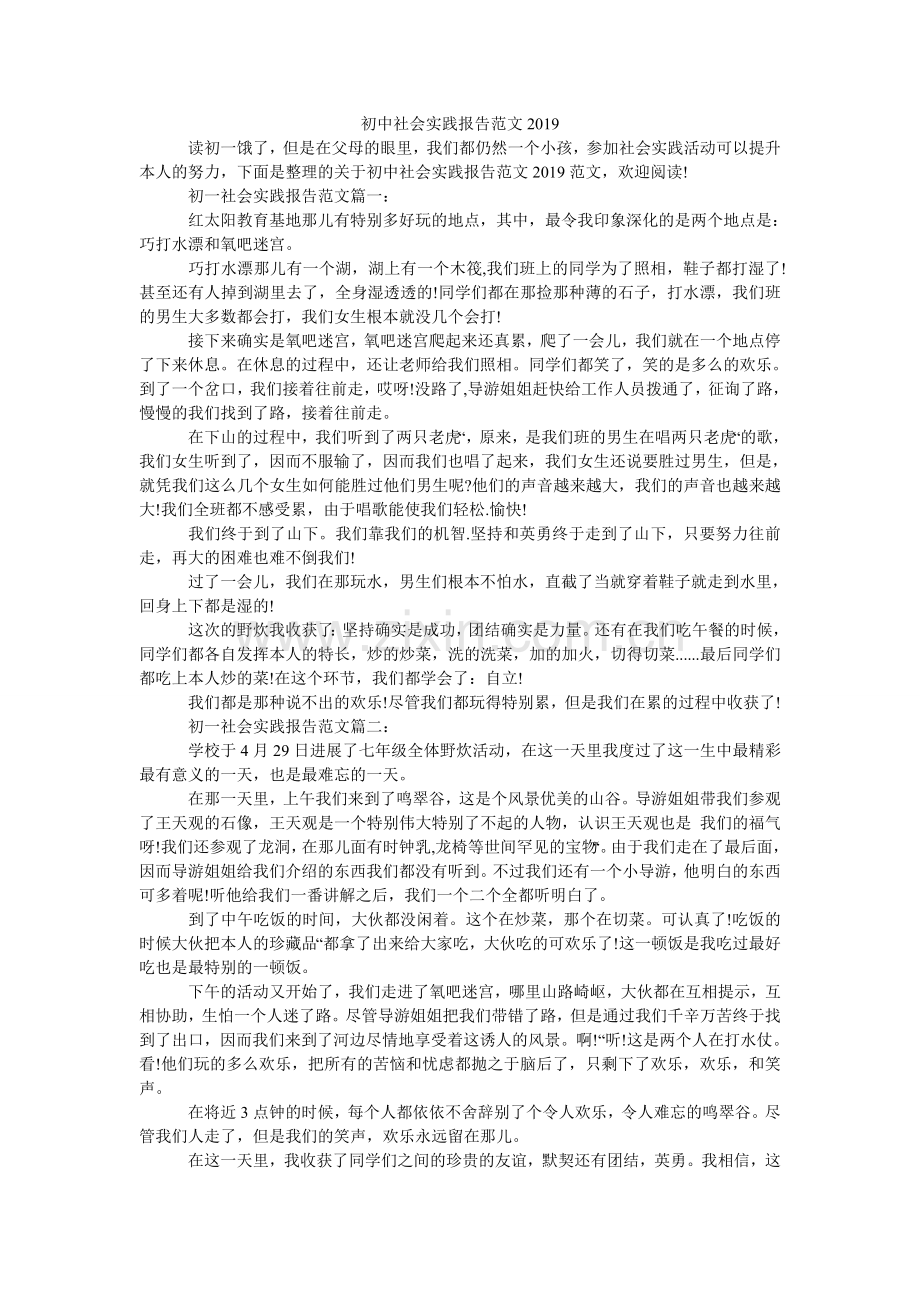 初中社会实践报告范文2024.doc_第1页