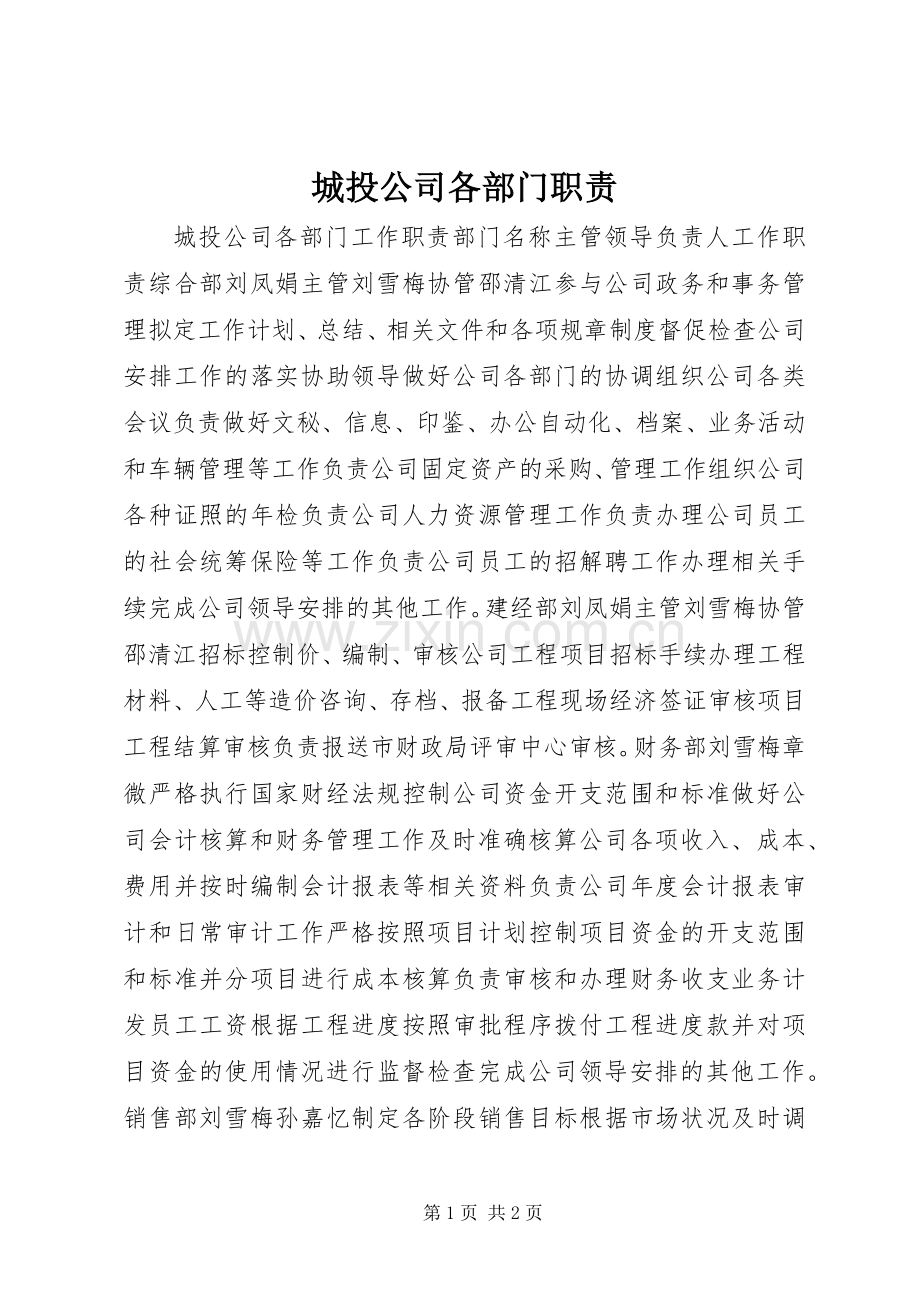 城投公司各部门职责要求.docx_第1页
