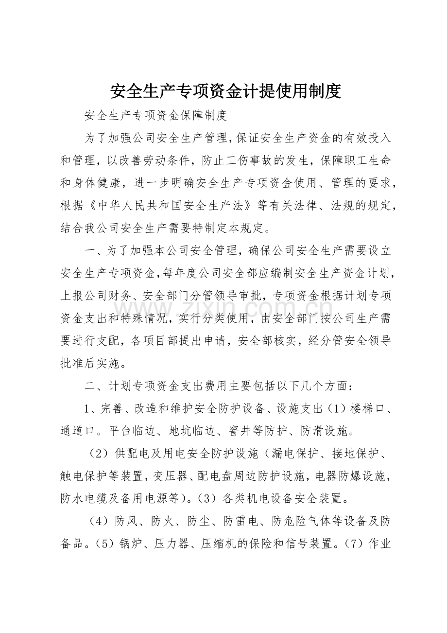 安全生产专项资金计提使用规章制度细则.docx_第1页