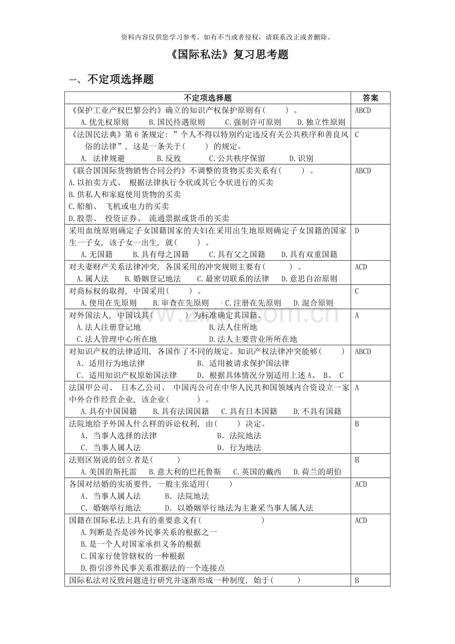 国际私法复习思考题.doc_第1页