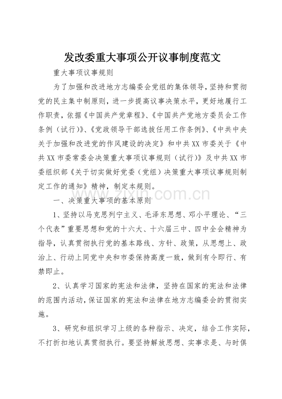 发改委重大事项公开议事规章制度细则范文.docx_第1页