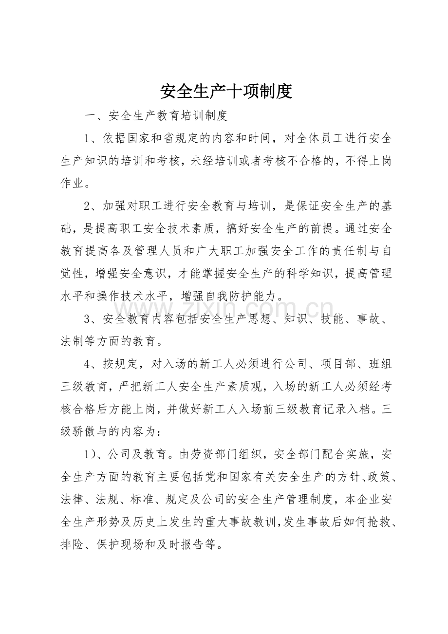 安全生产十项管理规章制度.docx_第1页