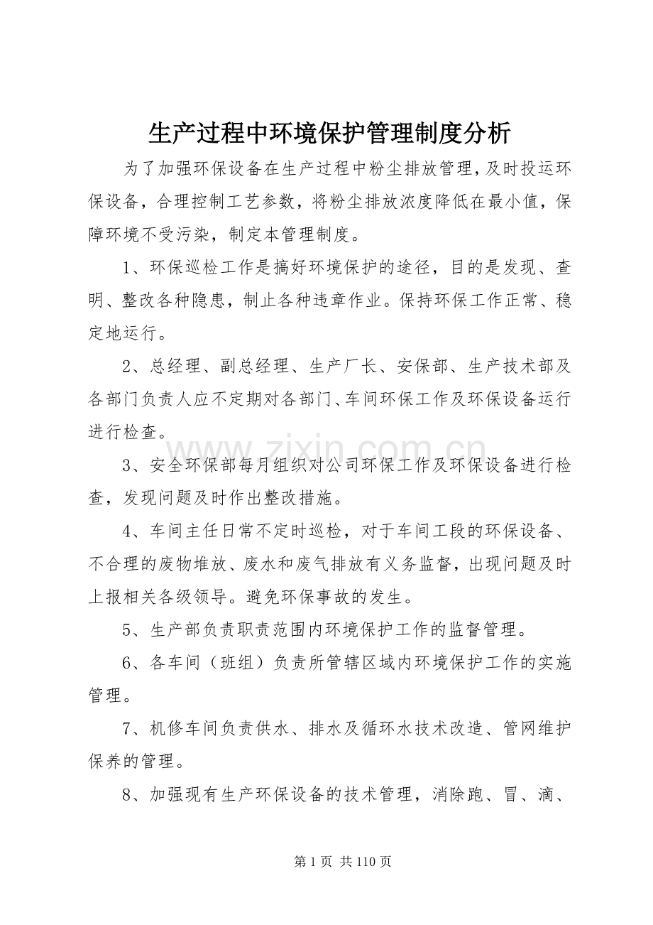 生产过程中环境保护管理规章制度分析.docx_第1页