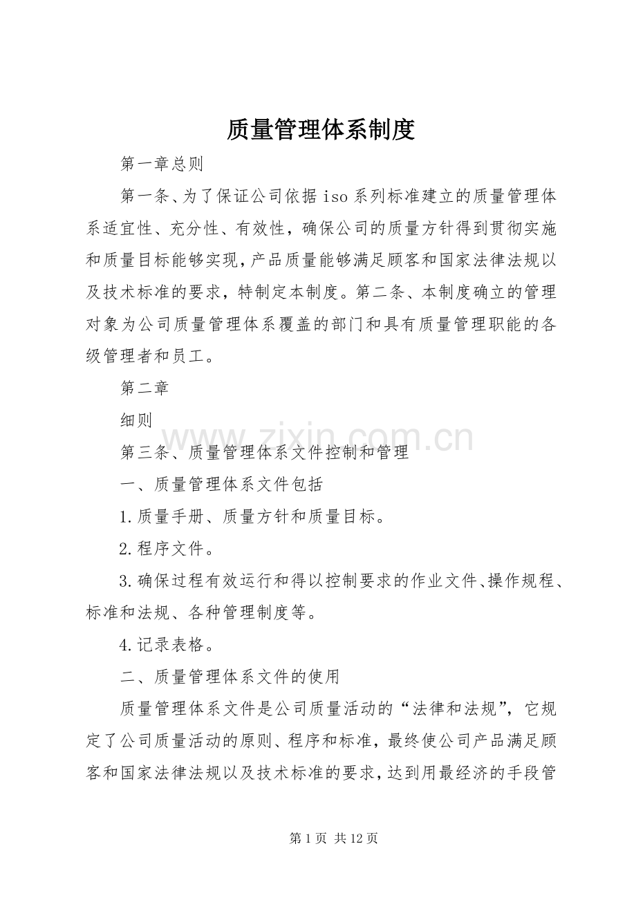 质量管理体系规章制度.docx_第1页