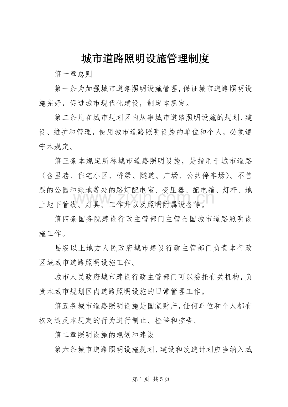 城市道路照明设施管理规章制度.docx_第1页